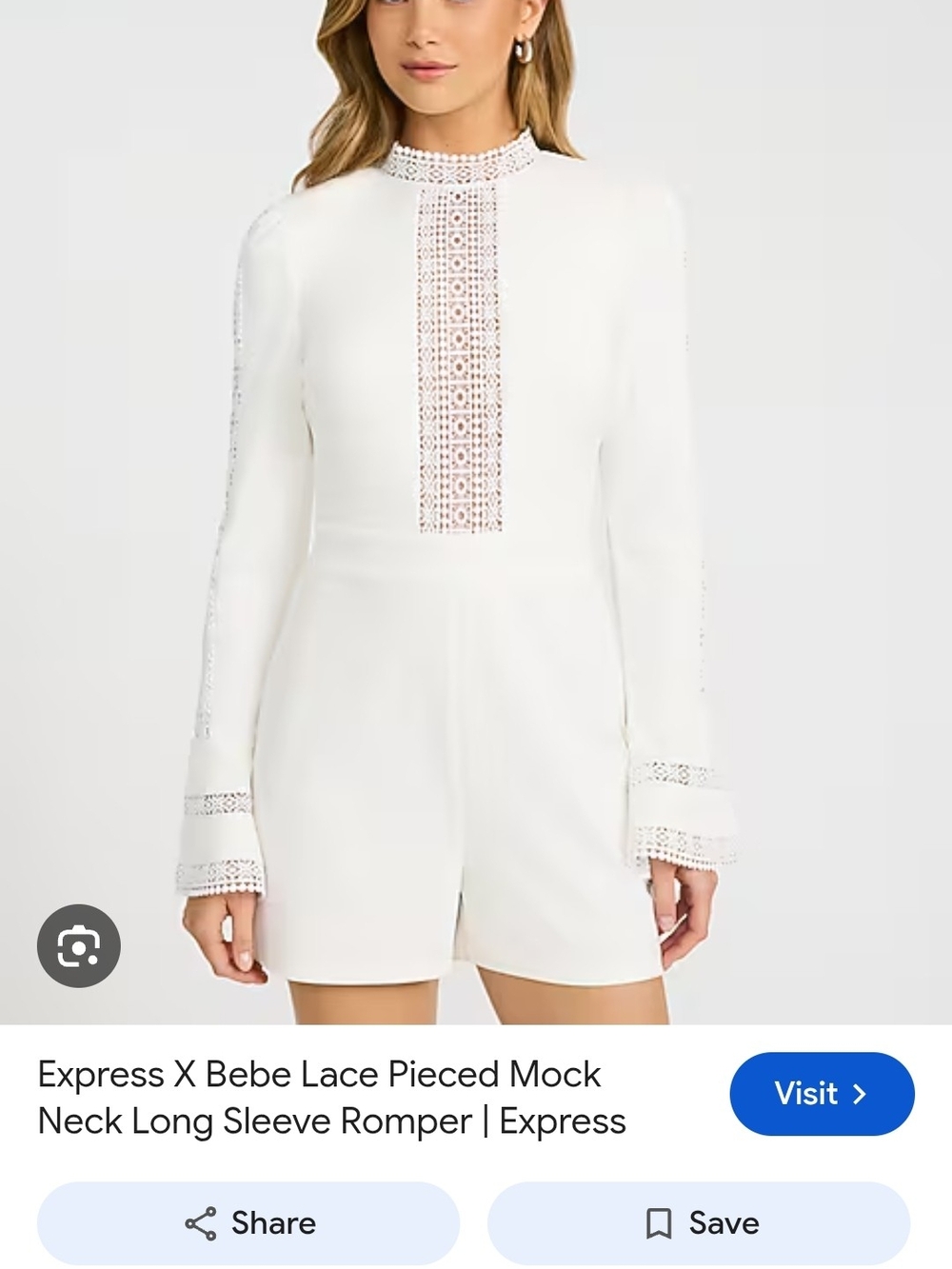 Express X Bebe White Lace-Paneled Mock Neck Long Sleeve Romper